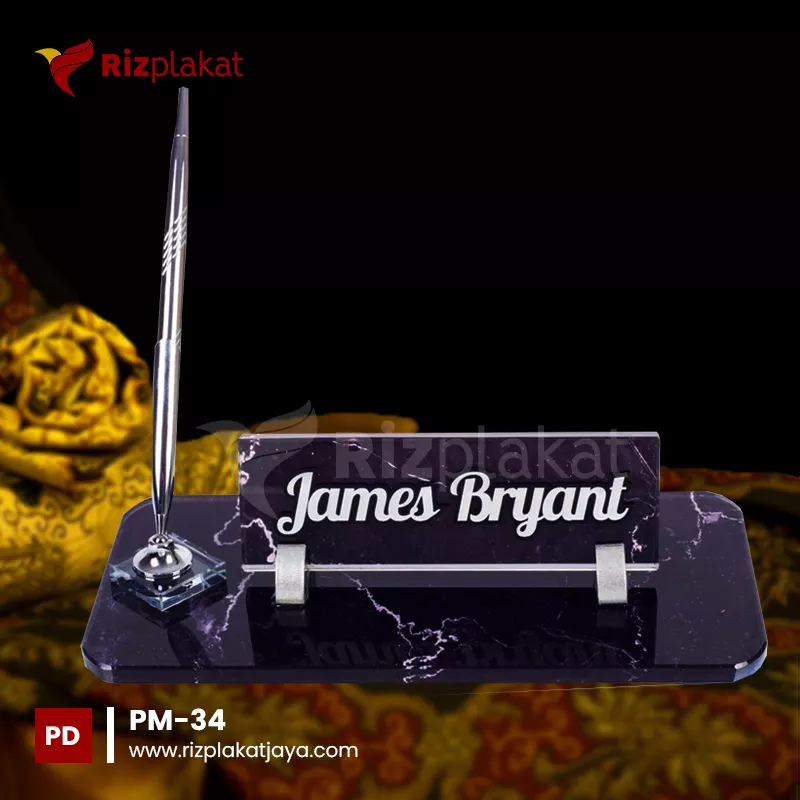 Plakat Marmer Custom Nama dan Holder Pen